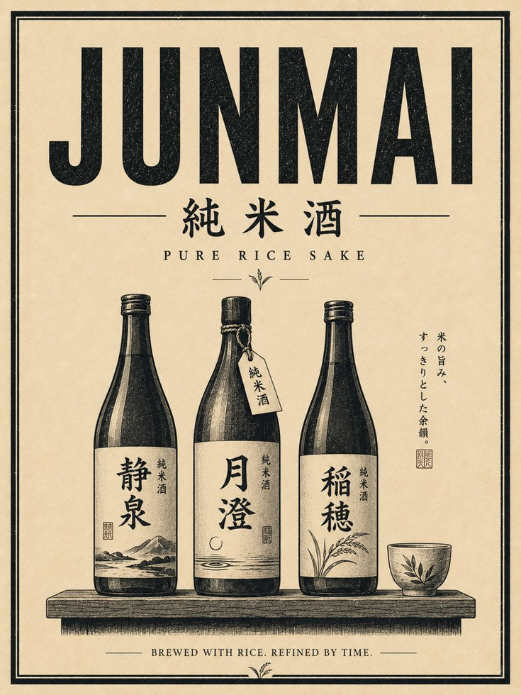 Vintage Junmai Sake Print: Japanese Kitchen Wall Art - artwork on paper