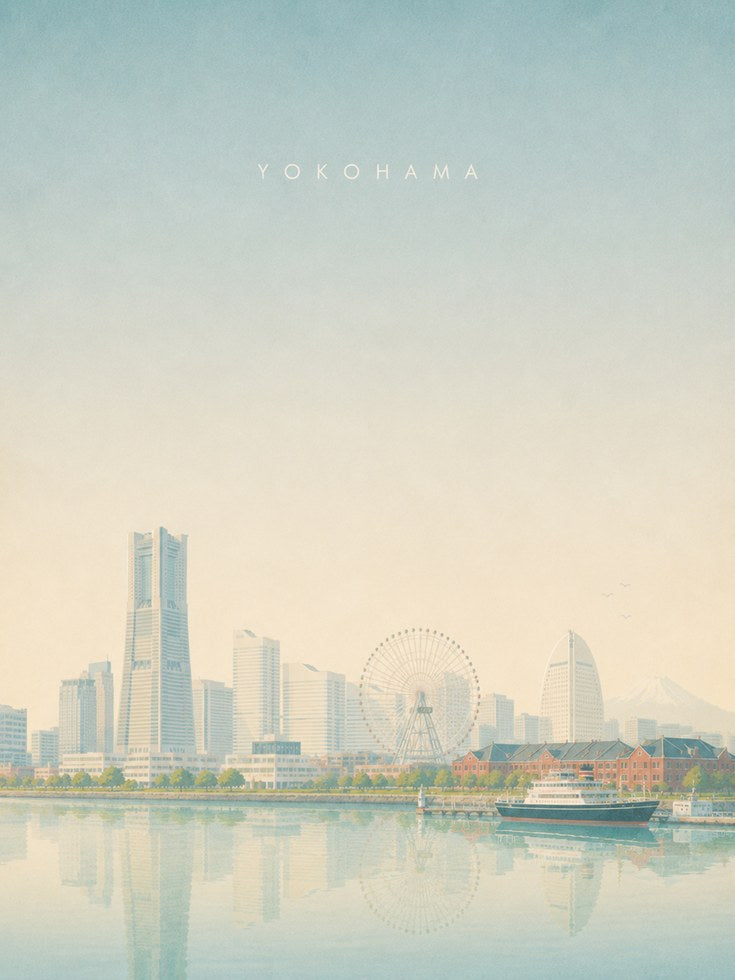 Yokohama Skyline Poster: Pastel Japanese Cityscape Art Print - artwork on paper