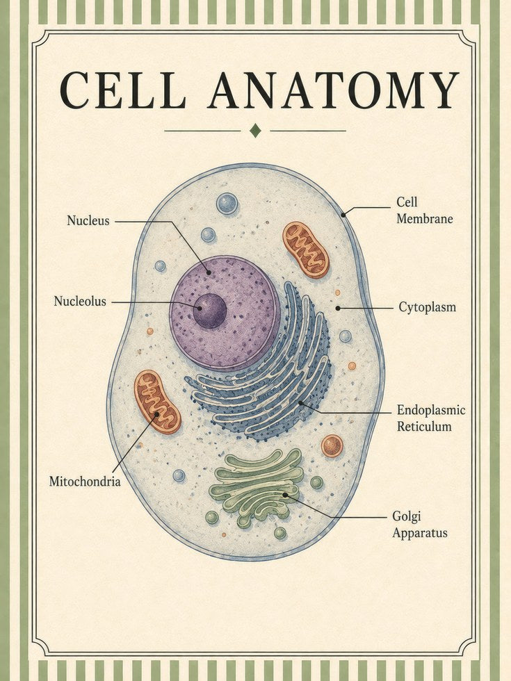 Cell Anatomy Poster – Biology Classroom Decor - artwork on paper
