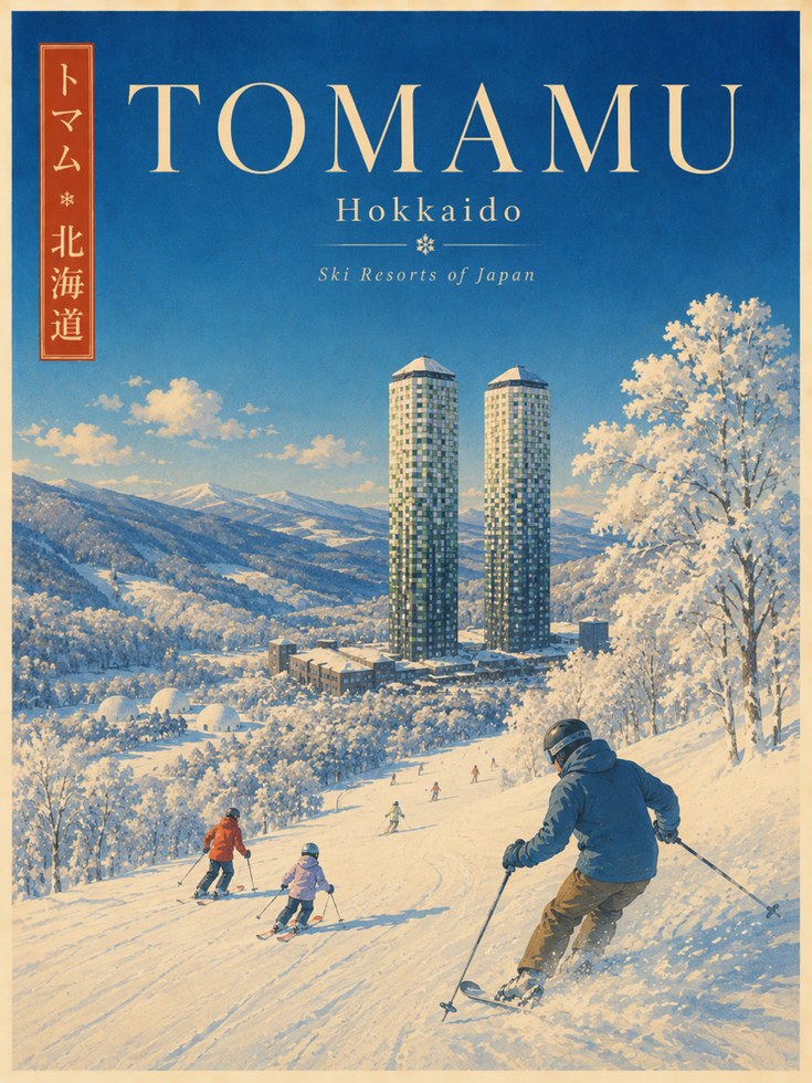 Tomamu Hokkaido Ski Resort Poster: Vintage Japanese Travel Art - artwork on paper