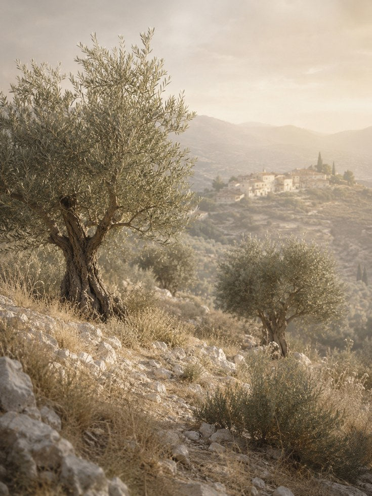 Olive Tree Print: Vintage Mediterranean Landscape (Rustic Wall Art) - artwork on paper