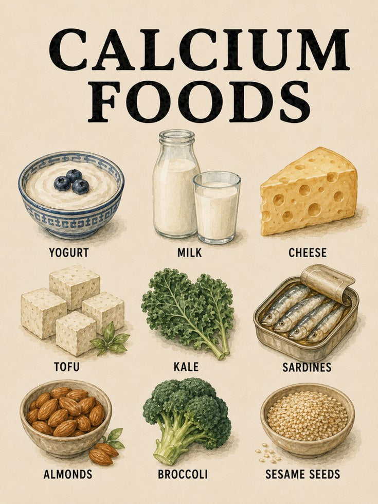 Calcium Rich Foods Poster – Kitchen Wall Art - artwork on paper