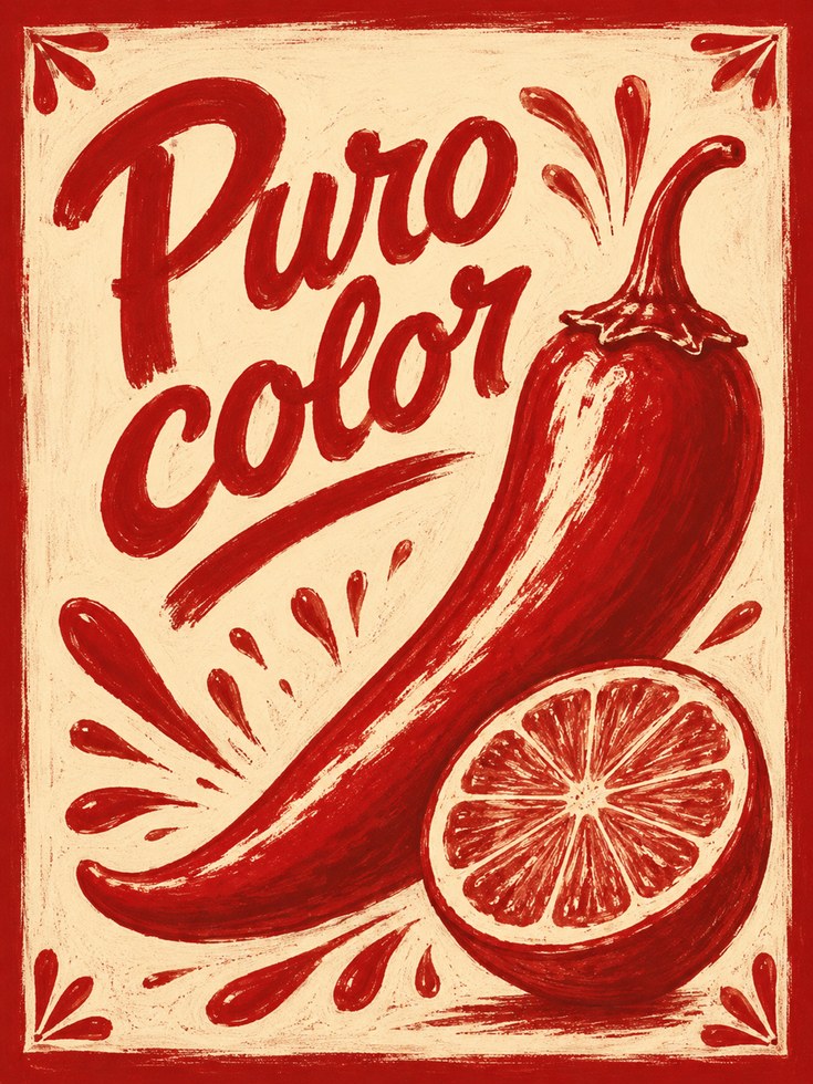 Puro Color Chili Pepper Print: Retro Red Kitchen Wall Art - artwork on paper