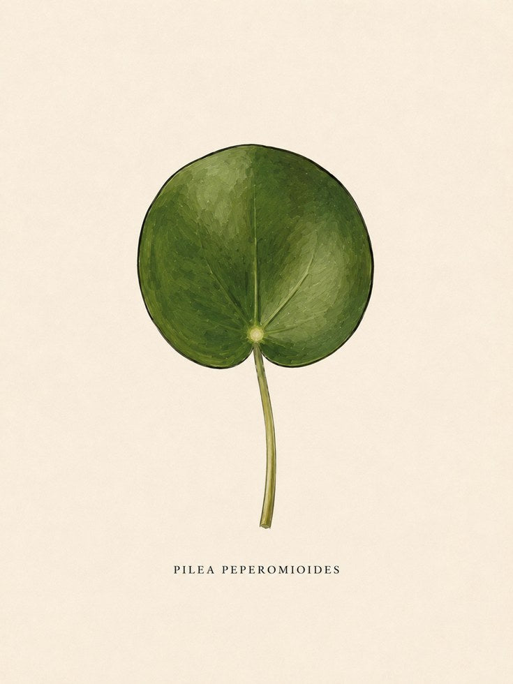 Pilea Peperomioides Botanical Print: Vintage Green Leaf Art - artwork on paper