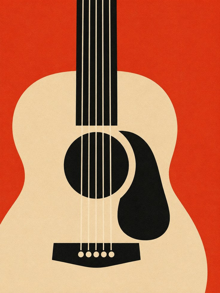 Acoustic Guitar Art Print — Mid-Century Modern Design - artwork on paper