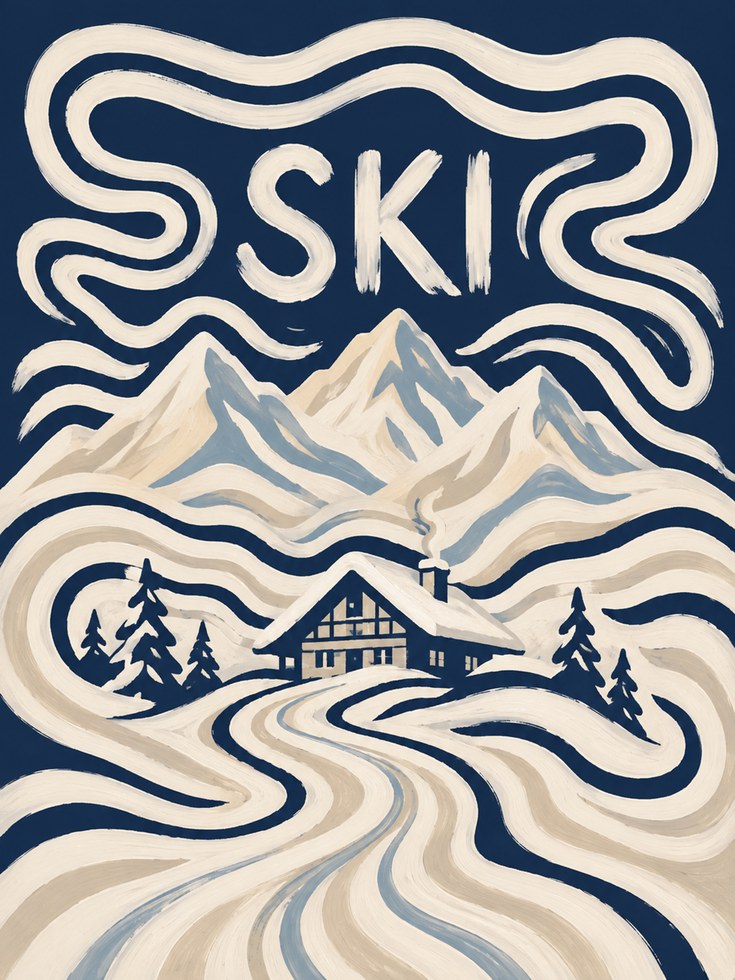 Ski Poster – Vintage Mountain Wall Art - artwork on paper