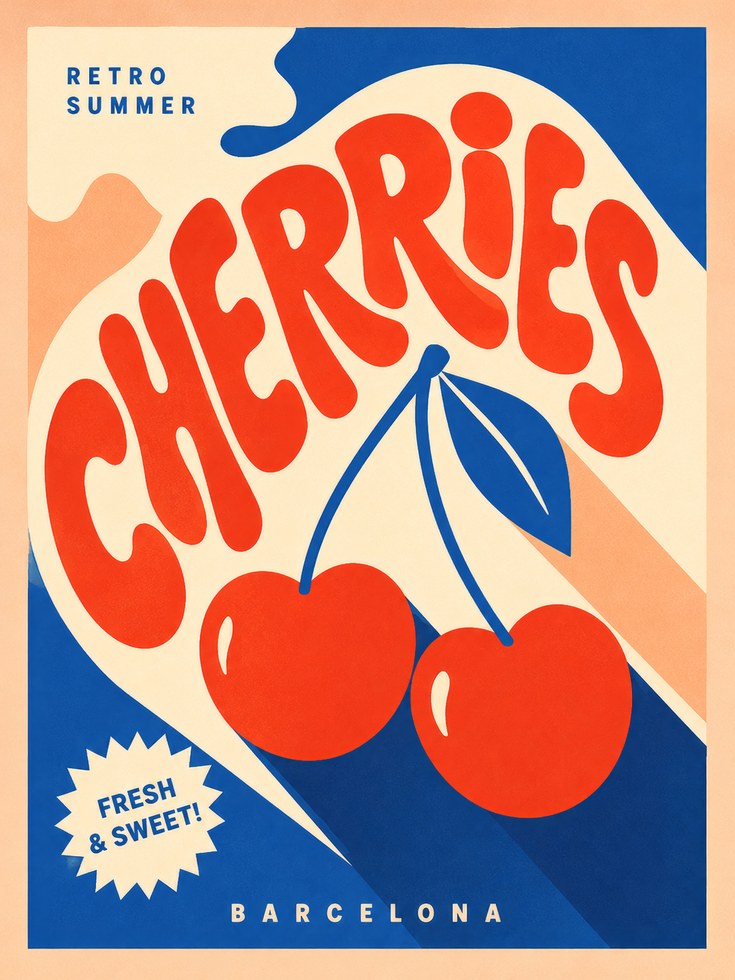 Retro Cherries Print - artwork on paper