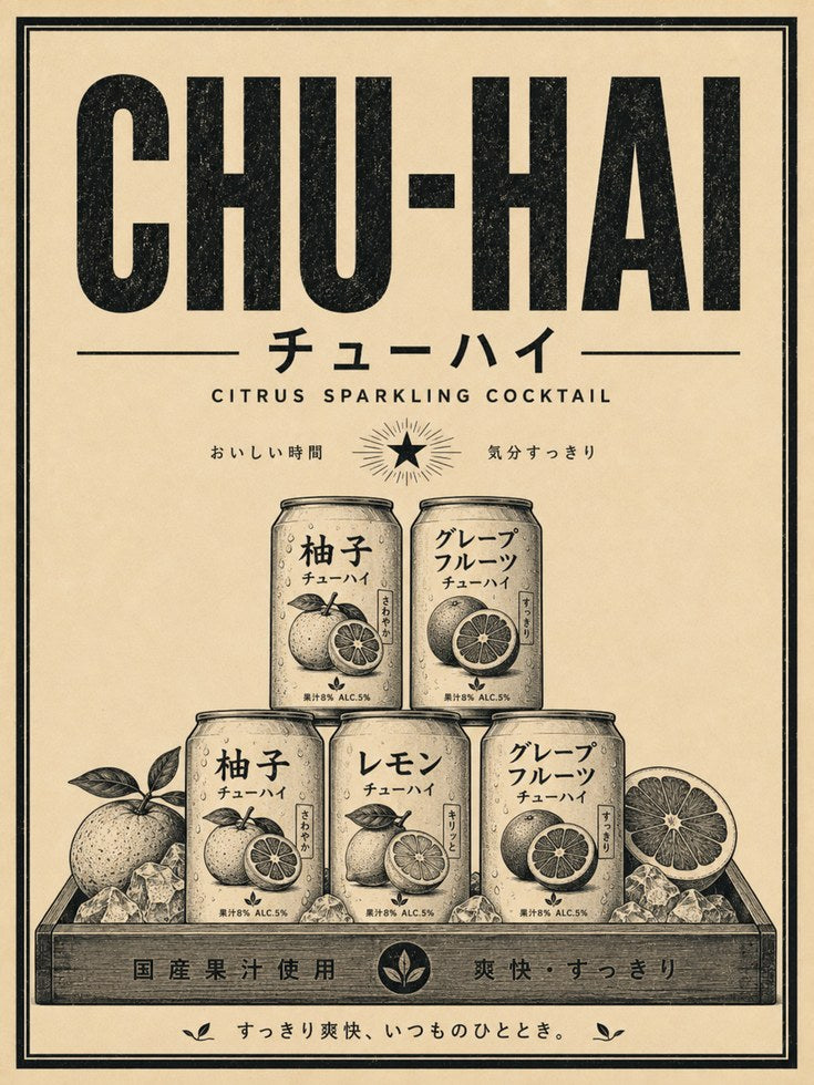Chu-Hai Japanese Cocktail Poster: Vintage Citrus Drink Art - artwork on paper