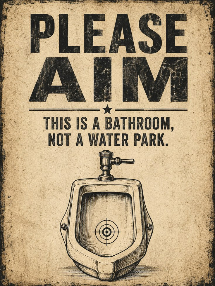 Funny Bathroom Wall Art – Please Aim Sign - artwork on paper