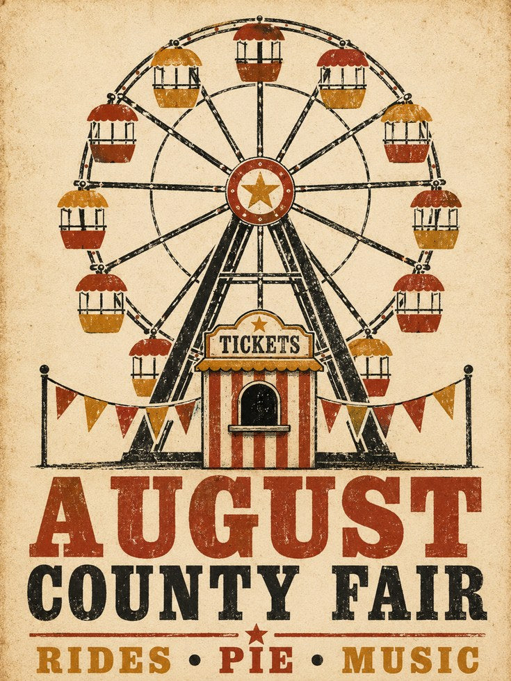 Vintage Fair Poster – Ferris Wheel Wall Art - artwork on paper