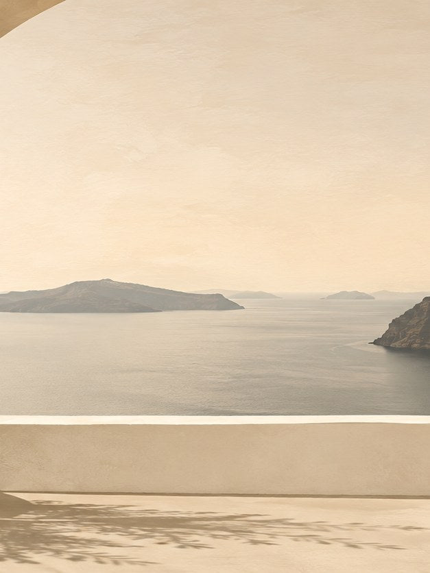 Aegean Seascape Wall Art: Minimalist Beige Coastal Photography - artwork on paper