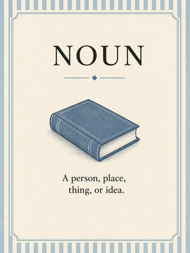 Noun Definition Print: Vintage Blue Book Grammar Art - artwork on paper