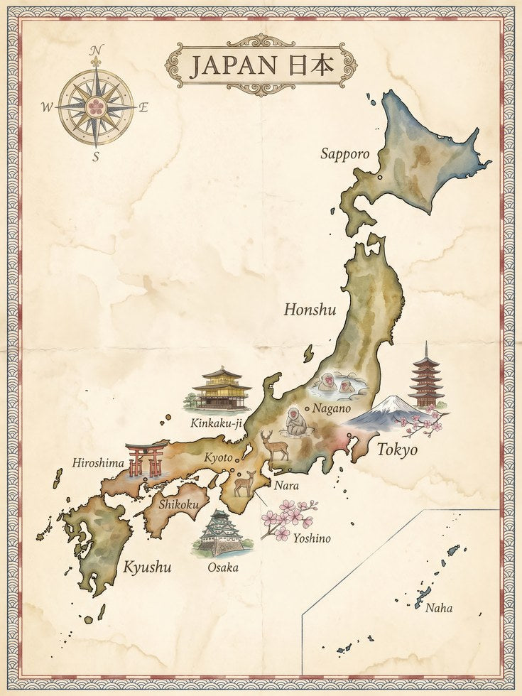Japanese Vintage Map Print - artwork on paper