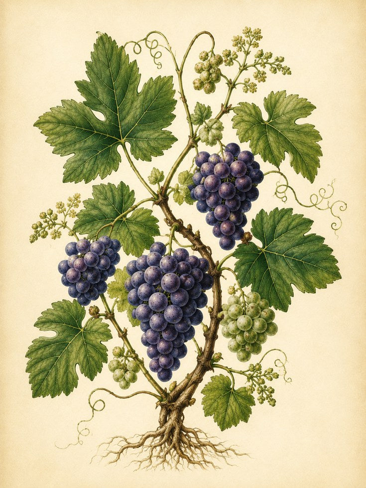 Vintage Grape Botanical Print — Antique Wine Illustration - artwork on paper