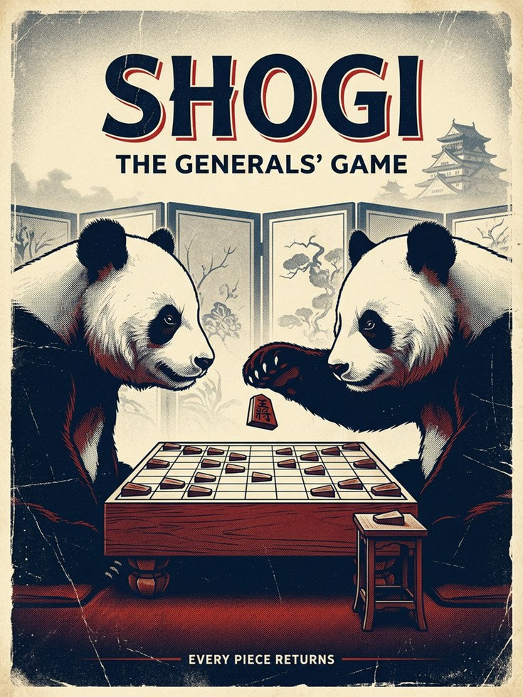 Shogi Panda Game Print — Vintage Japanese Style - artwork on paper