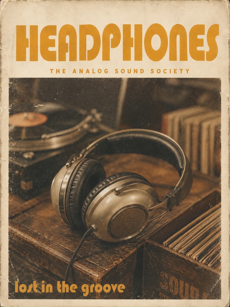 Vintage Headphones Poster — Retro Analog Sound Society - artwork on paper