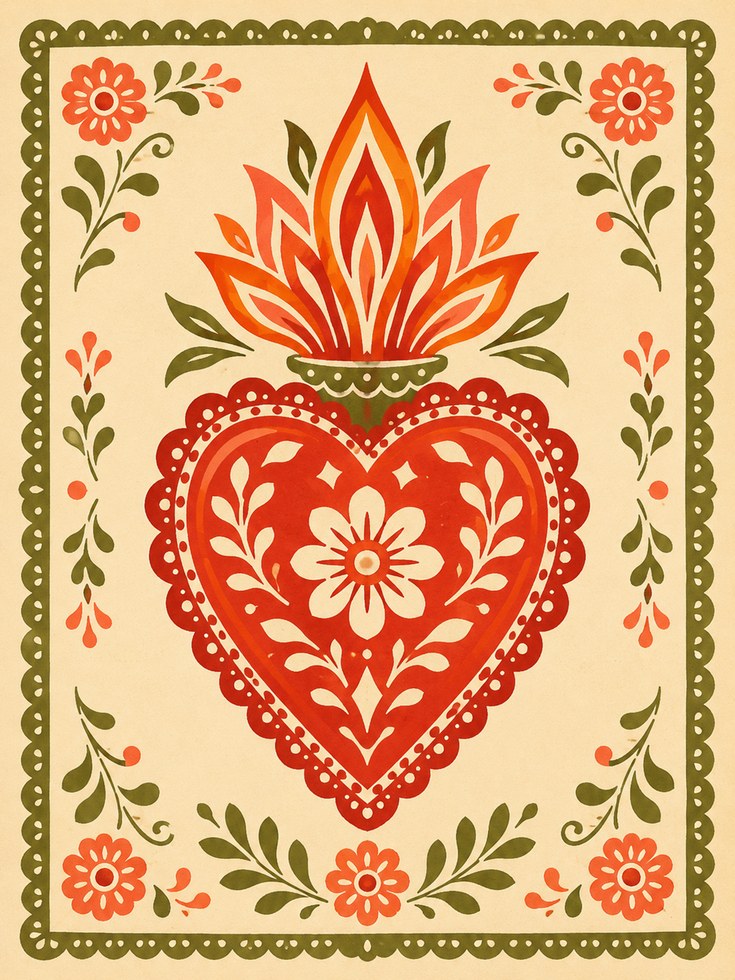 Folk Art Sacred Heart Print - artwork on paper