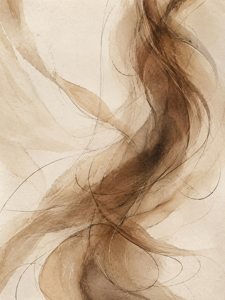 Abstract Flowing Lines Art Print: Sepia Organic Forms - artwork on paper