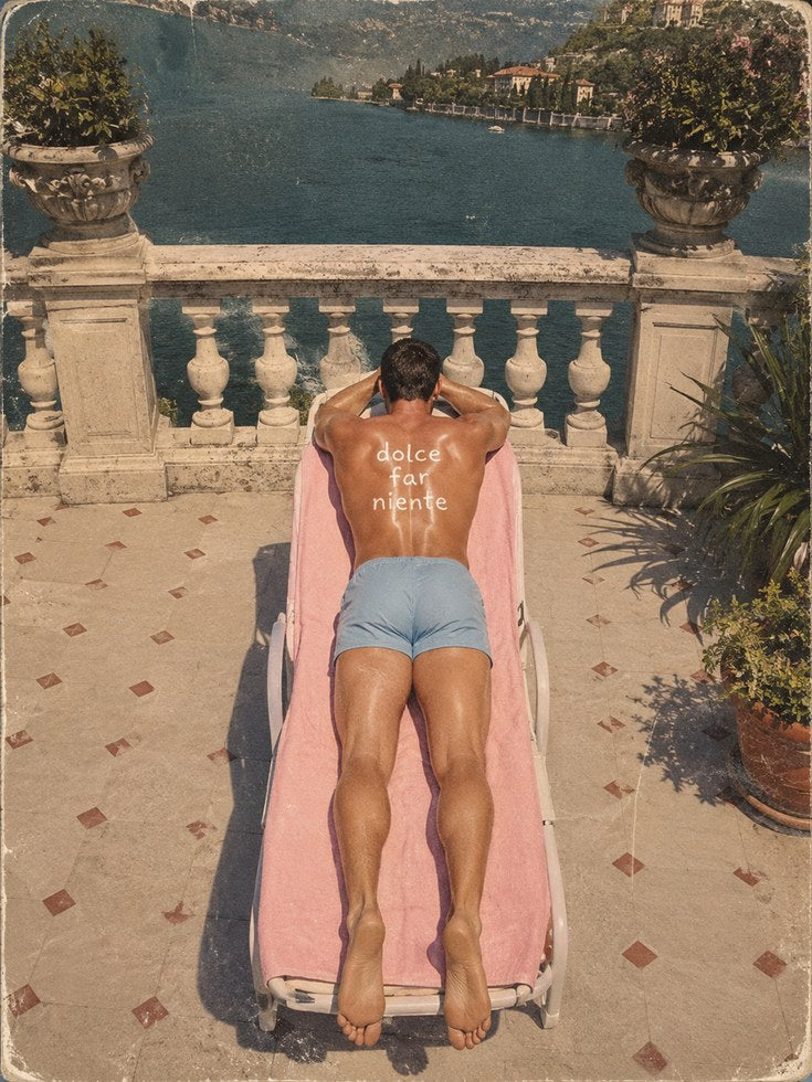Sunbathing Wall Art – Vintage Italian Lake Print - artwork on paper