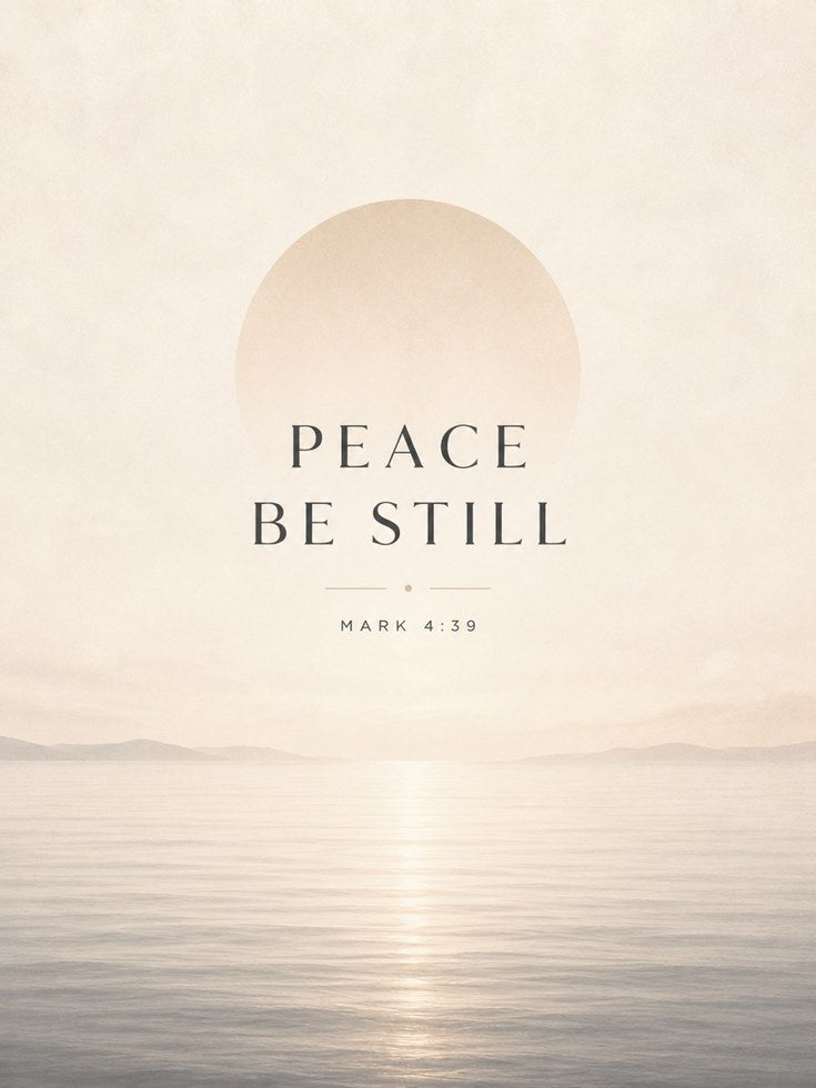 Peace Be Still Ocean Print: Minimalist Beige Biblical Wall Art - artwork on paper