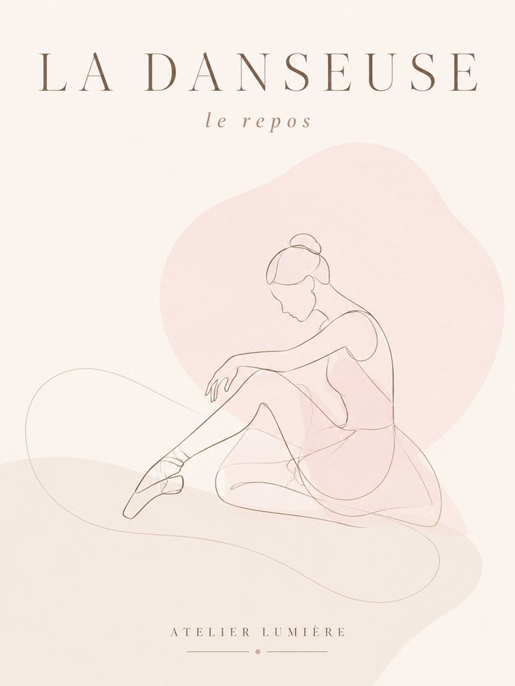 La Danseuse Ballet Print: Minimalist Line Art in Blush Pink - artwork on paper