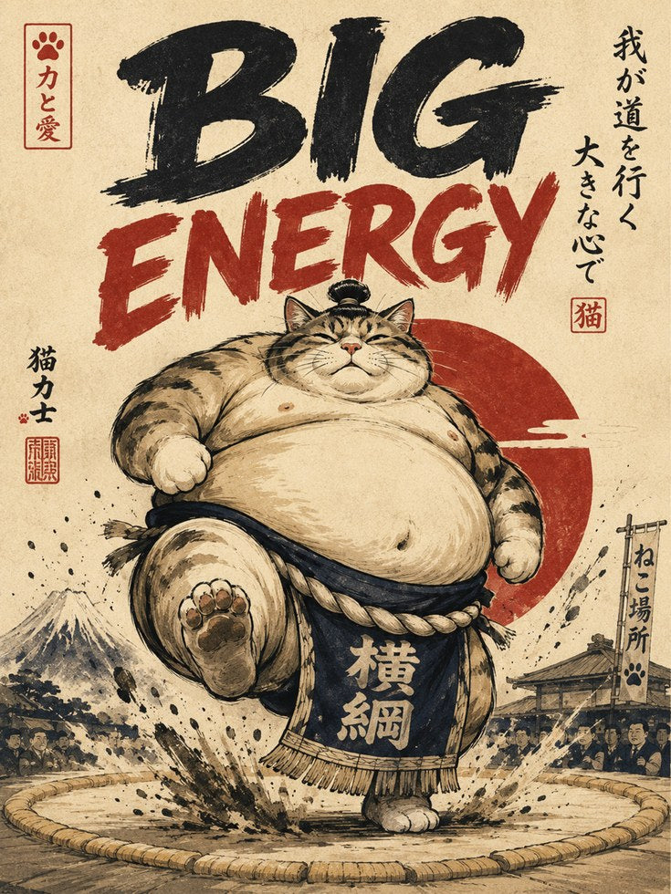 Sumo Cat Print – Japanese Woodblock Style - artwork on paper