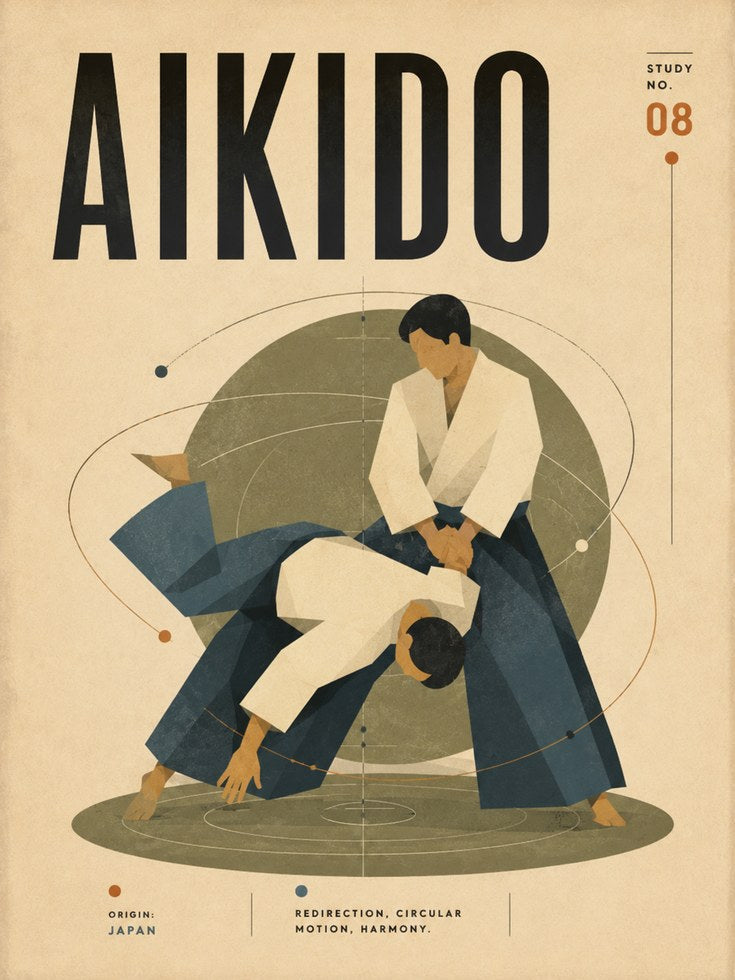 Vintage Aikido Poster – Japanese Martial Arts Study - artwork on paper