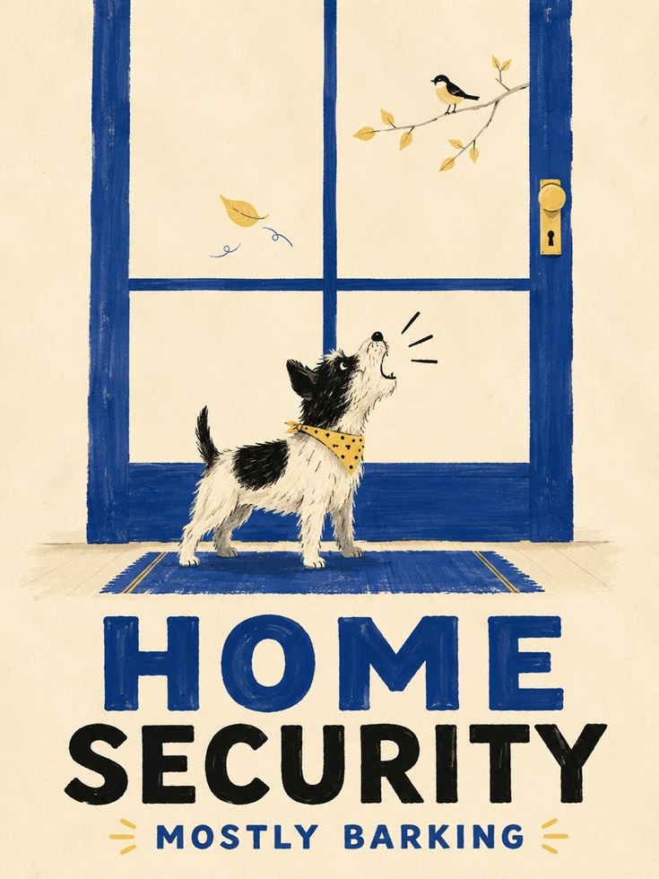 Funny Dog Home Security Poster - artwork on paper
