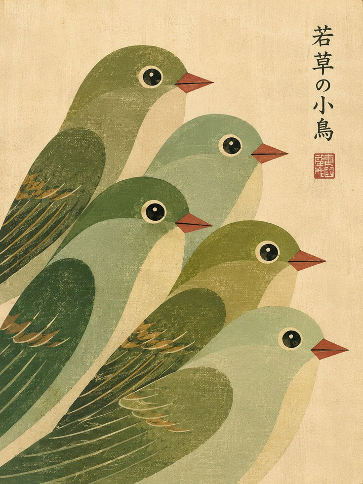 Japanese Bird Print — Vintage Woodblock Style - artwork on paper