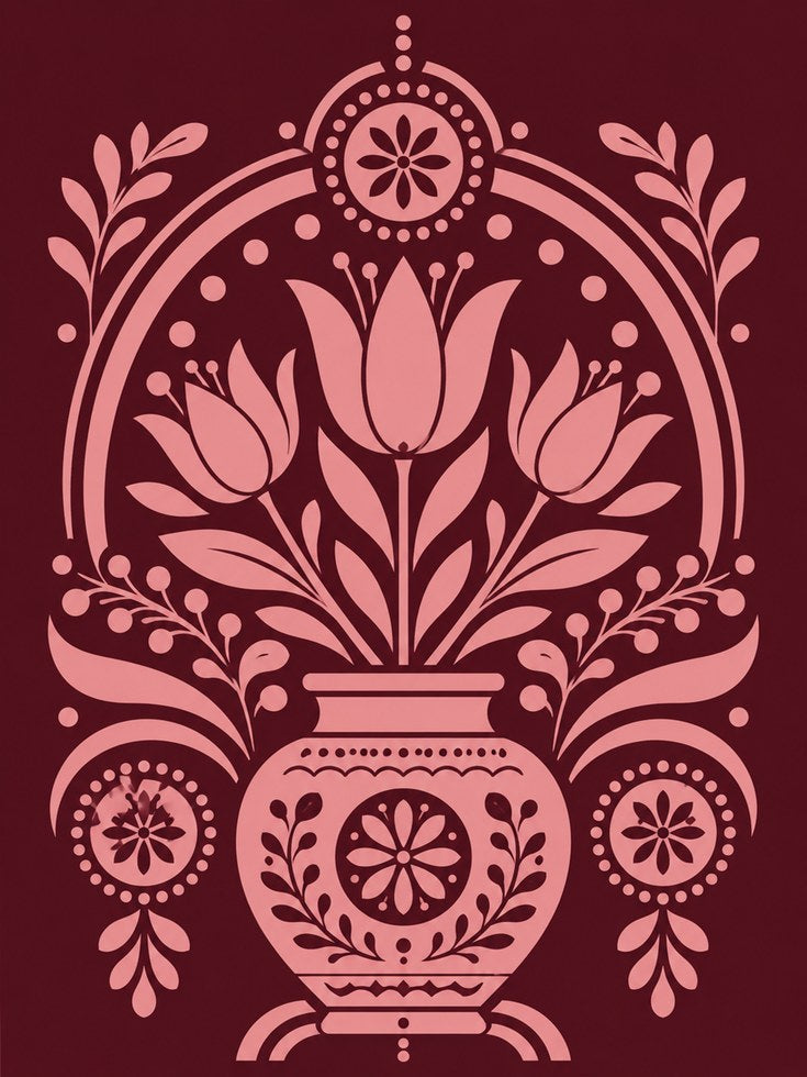Folk Art Floral Print – Tulip Vase Wall Art - artwork on paper