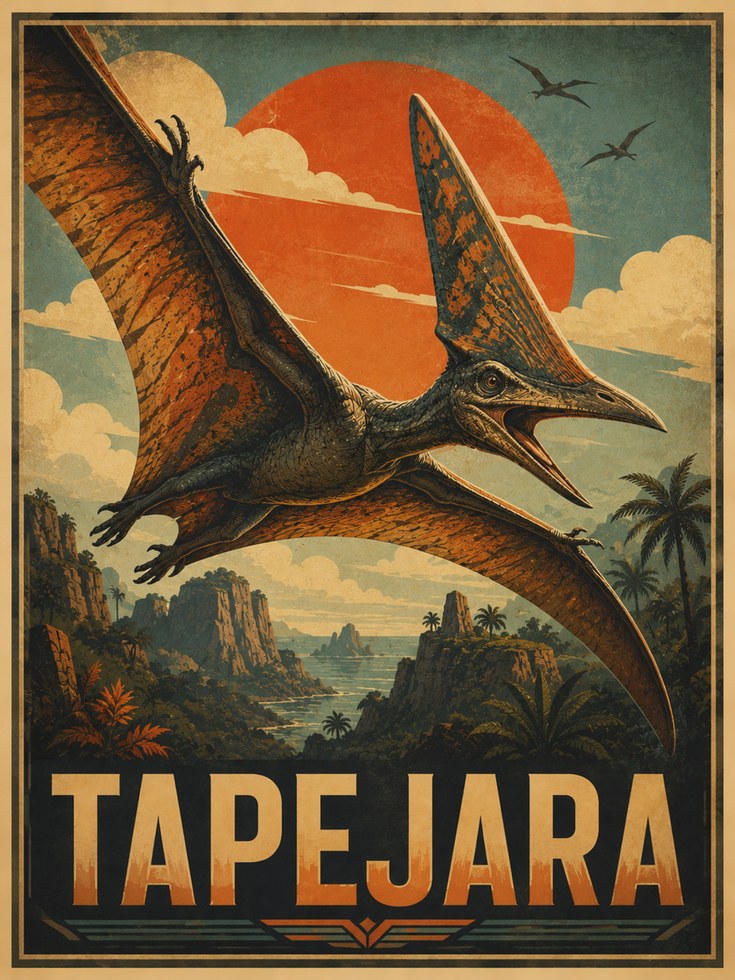 Tapejara Travel Poster: Retro Dinosaur Art - artwork on paper