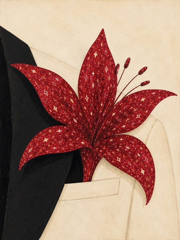Red Lily Flower Art Print: Geometric Botanical Design - artwork on paper