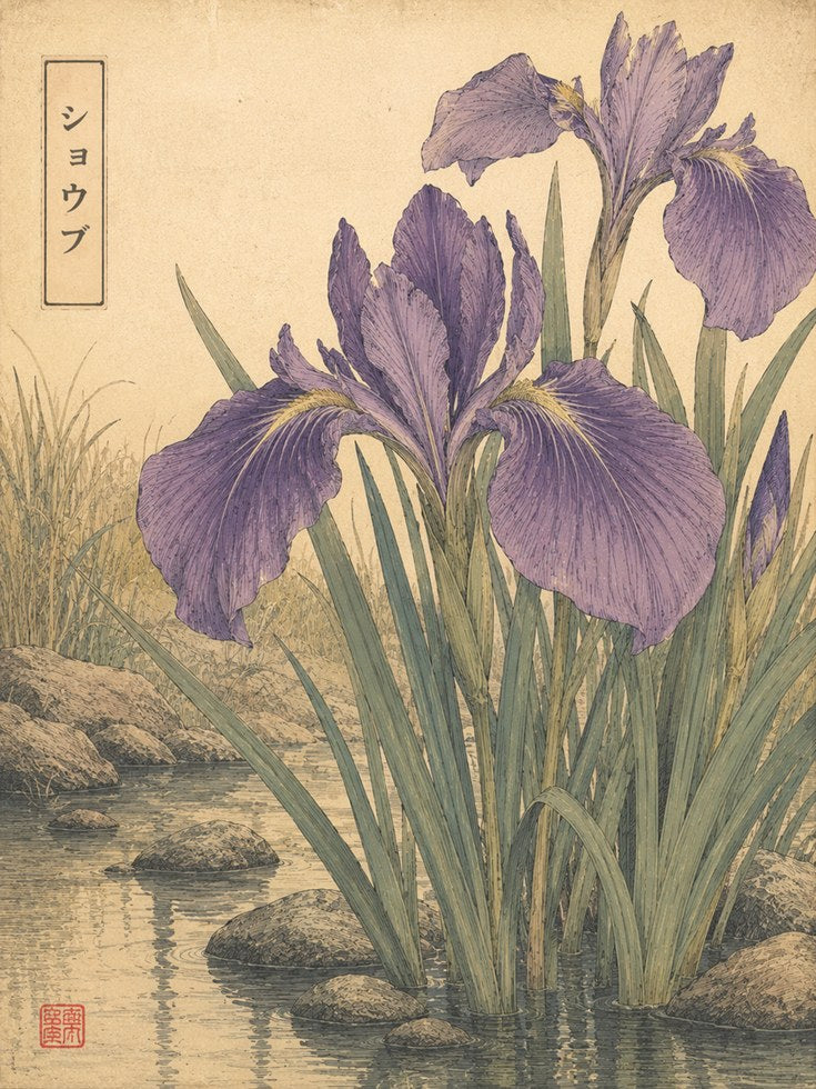 Japanese Iris Print – Vintage Botanical Art - artwork on paper