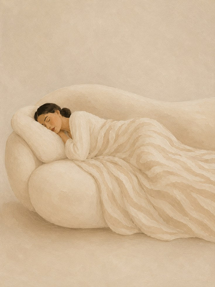 Sleeping Woman Art Print: Soft Beige Minimalist Contemporary - artwork on paper
