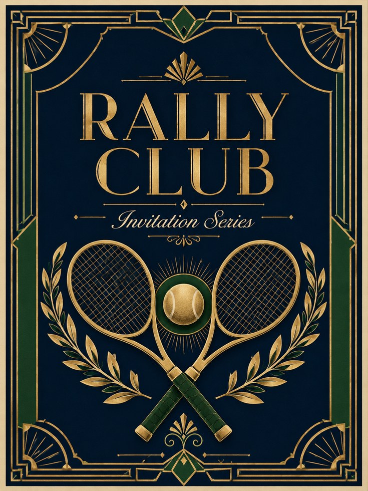 Art Deco Tennis Poster: Navy and Gold Vintage Rally Club Print - artwork on paper