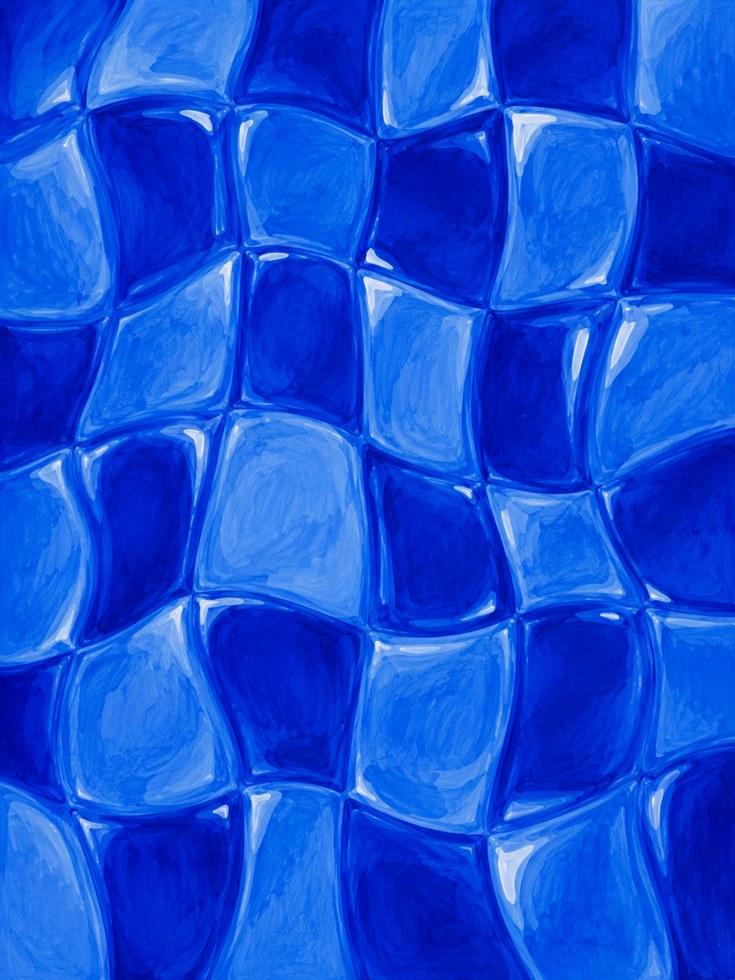 Blue Glass Mosaic Wall Art: Abstract Geometric Tile Pattern - artwork on paper