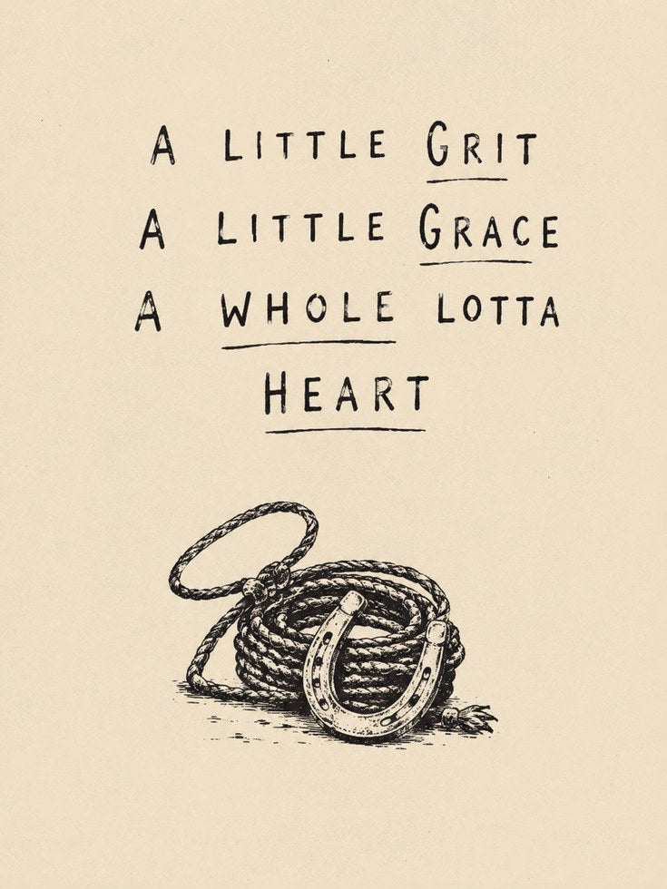 Western Quote Print: Grit Grace & Heart Cowboy Wall Art - artwork on paper