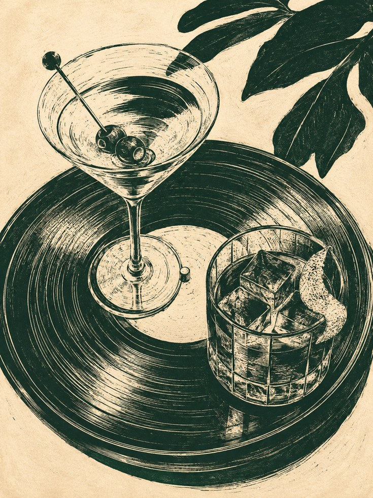 Vintage Cocktail Tray Print: Art Deco Bar Wall Art - artwork on paper