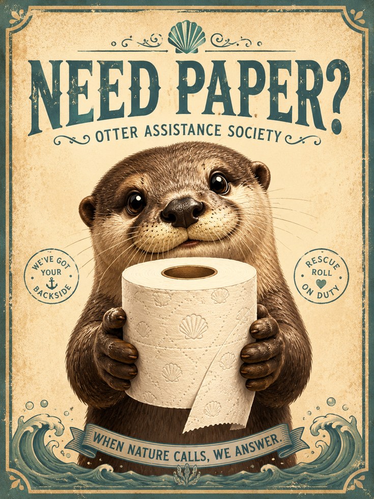 Otter Bathroom Print - artwork on paper