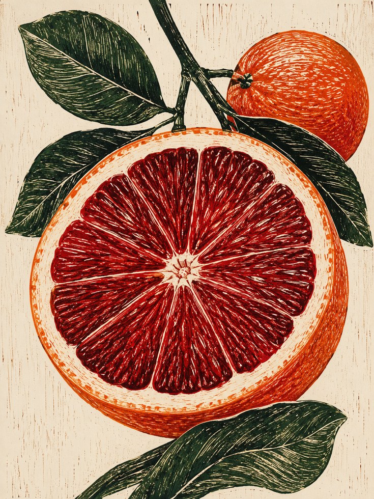 Blood Orange Wall Art – Citrus Fruit Print - artwork on paper