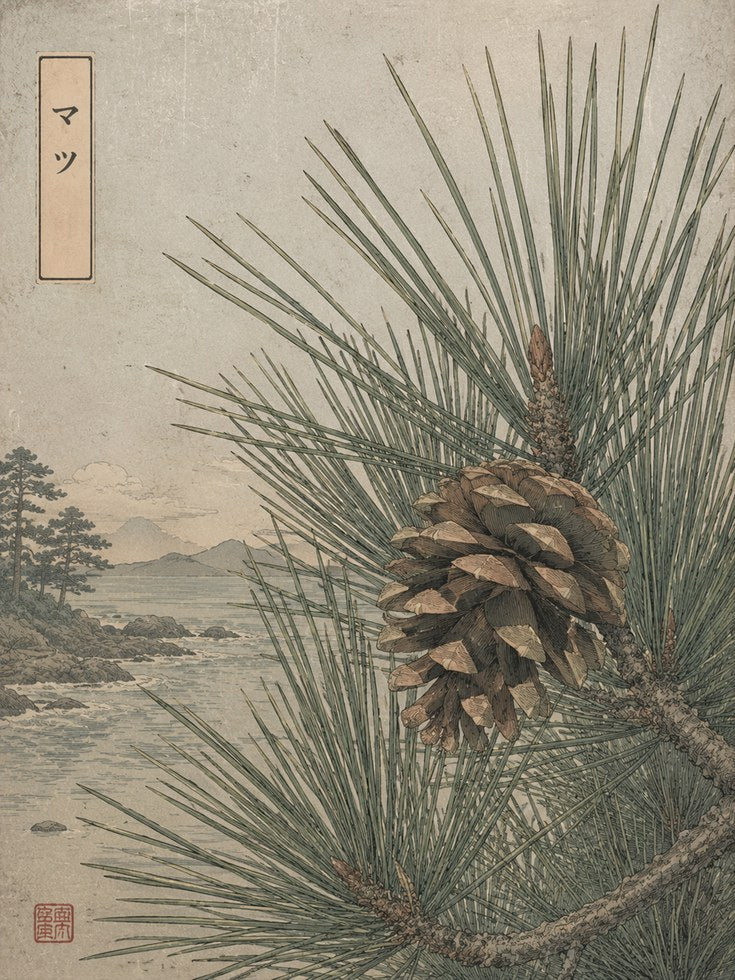 Japanese Pine Cone Print — Vintage Botanical Illustration - artwork on paper