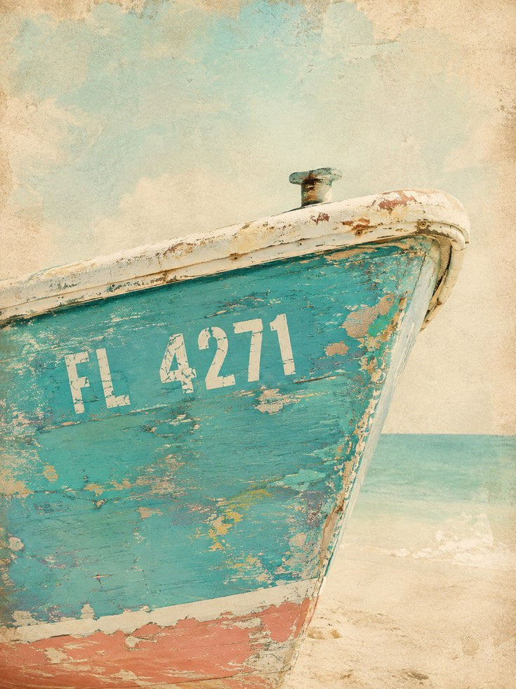 Vintage Boat Wall Art – Coastal Decor Print - artwork on paper