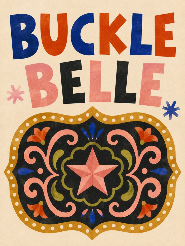 Buckle Belle Typography Poster: Folk Art Western Design - artwork on paper