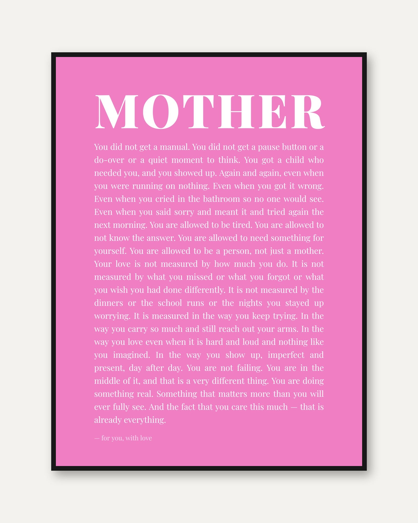 Mother Quote Print – Motherhood Wall Art - framed
