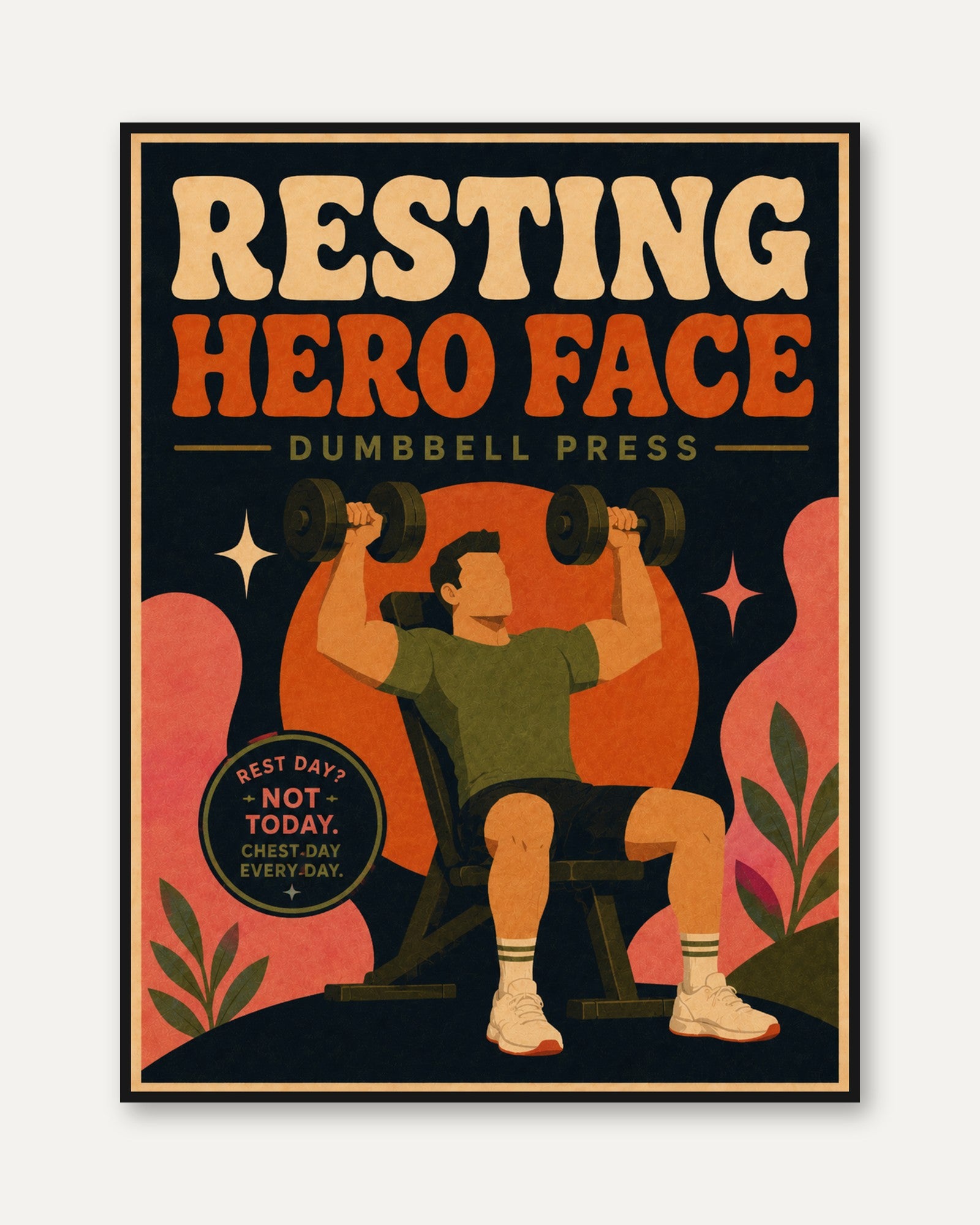 Resting Hero Face Gym Poster: Retro Fitness Motivation Art - framed