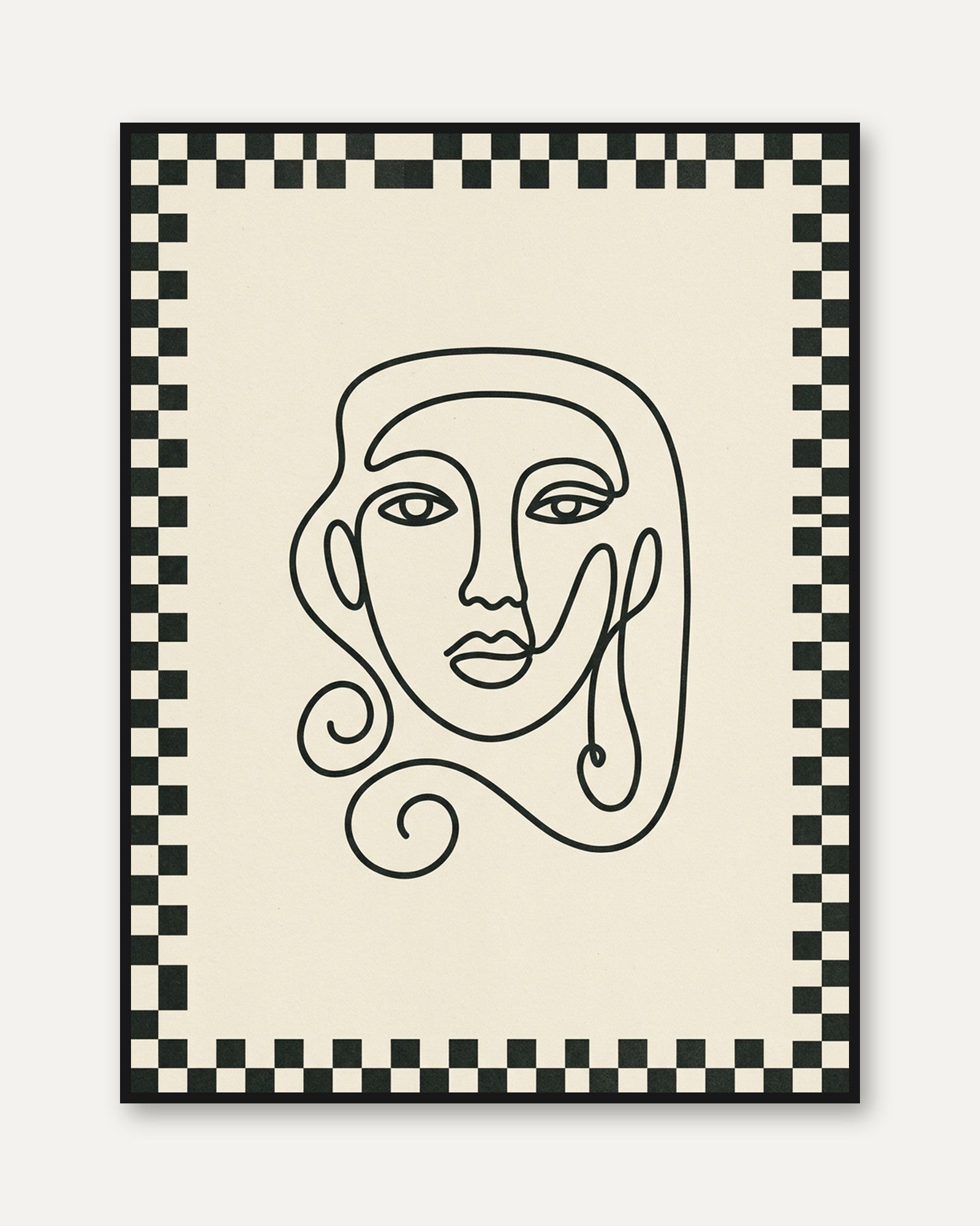Abstract Face Line Art Print: Modern Minimalist Portrait Design - framed
