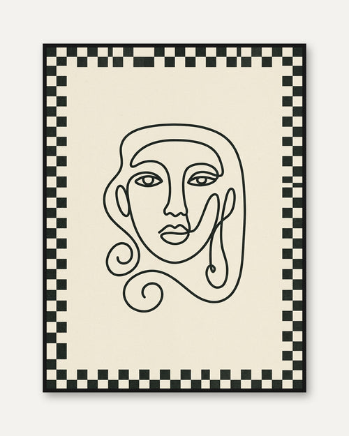 Abstract Face Line Art Print: Modern Minimalist Portrait Design - framed