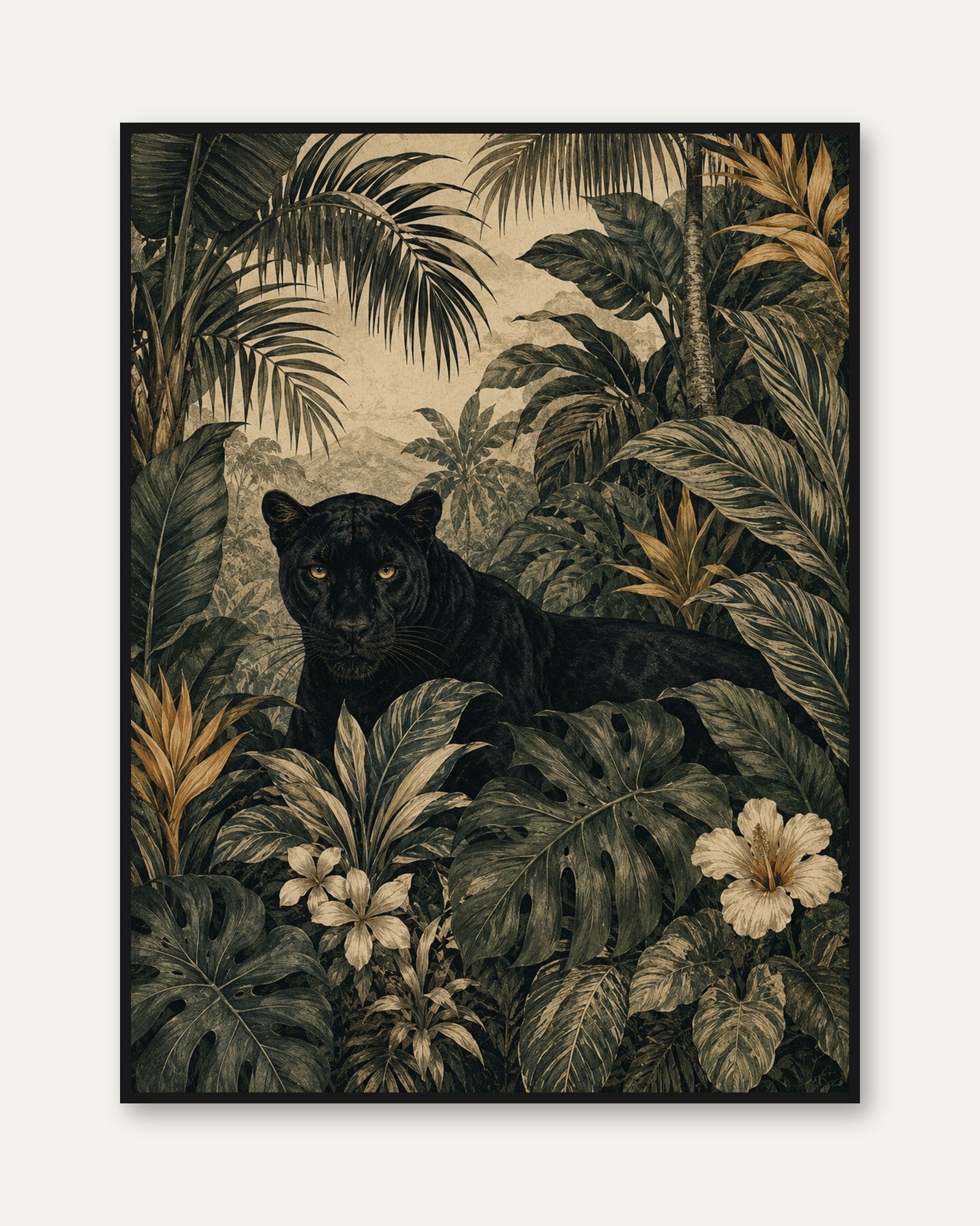 Black Panther Wall Art – Tropical Jungle Print - framed