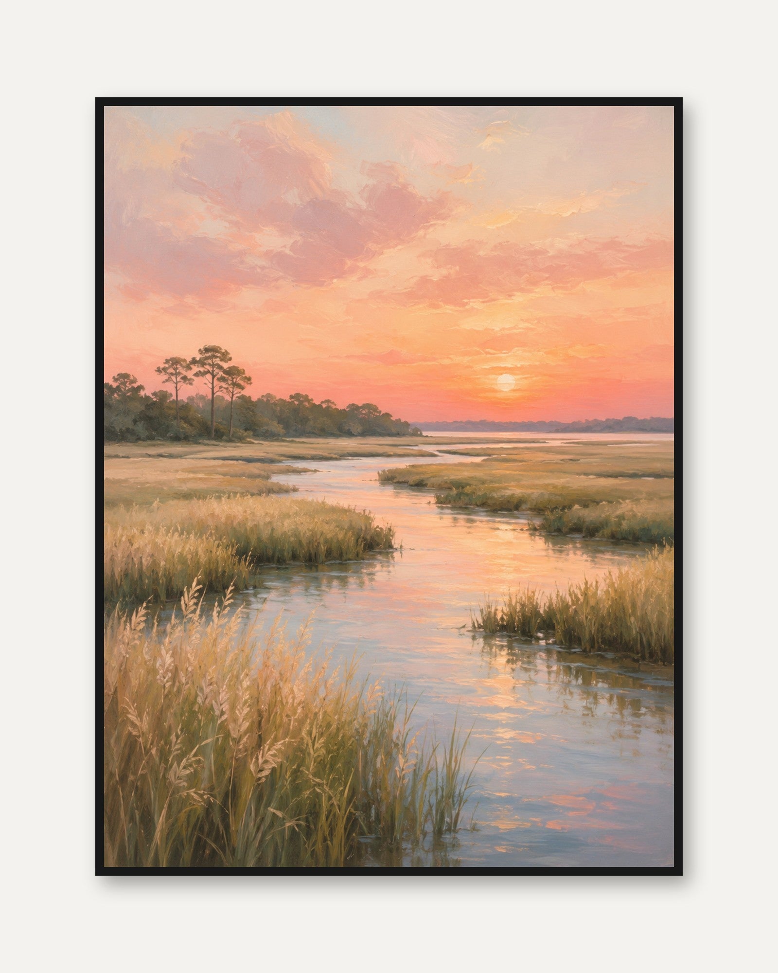 Coastal Marsh Sunset – Wetland Landscape Print - framed