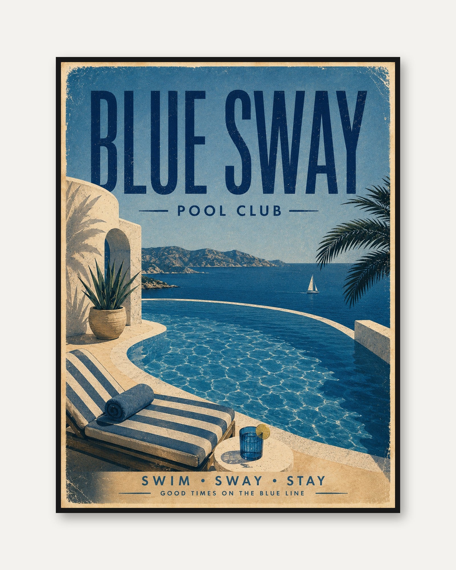 Vintage Travel Poster – Pool Club Wall Art - framed
